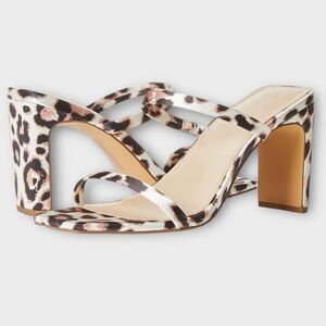 The Drop Leopard Avery Square Toe Two Strap High Heeled Sandal Size 8.5